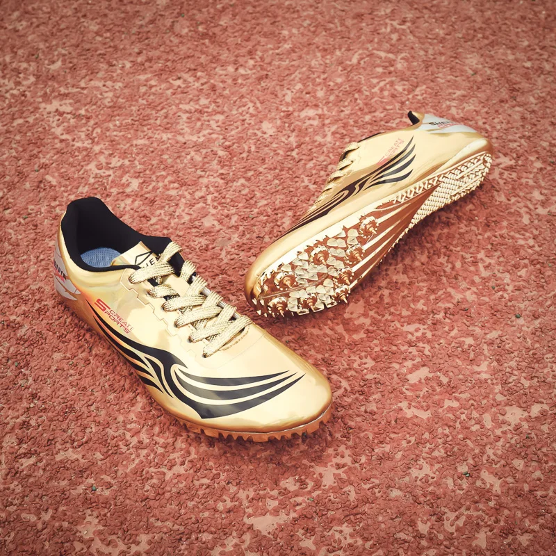 Унисекс трек поле обувь весна осень женские шиповки атлетические золотые серебряные мужские кроссовки для бега гвозди спортивная обувь со шнуровкой