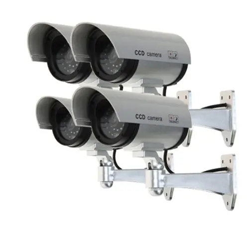

5 Packs Set of 4 Cameras Dummy Camera Fake Dummy CCTV Security Surveillance Camera Outdoor with red LED - Silver
