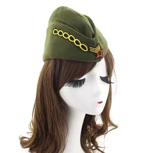 Осень-зима Сейлор танец шляпа Выступления танец русский стюардесса лодка Кепки шляпа цепи pantagram шерсть Военная Униформа Кепки