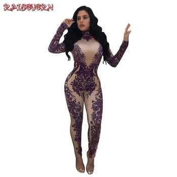 

RAISEVERN New 2019 High Quality 3D Floral Printed Jumpsuit Full Sleeve Long Jumpsuit Stand Neck Slim Elegant Sexy Jumpsuit