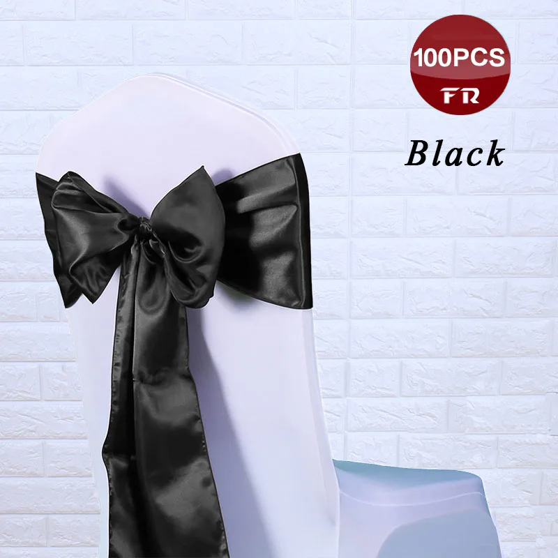 Упаковка из 100 атласная лента на стул бант Галстуки Для Свадьба Вечерние события украшение стула - Цвет: Black