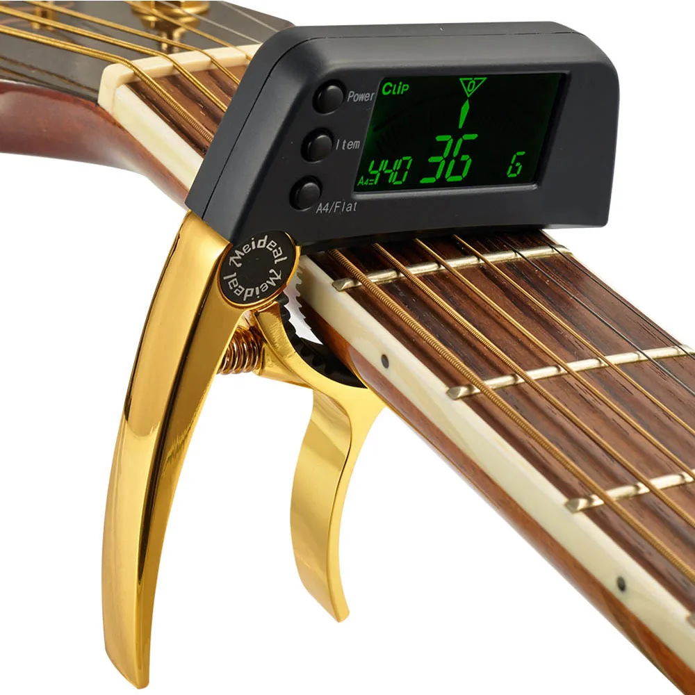 

Metal Guitar Adjustment Clip Capo & Tuner 2 in 1 for Guitar and Bass Big LCD Clip Electric Ukulele Guitar Tune Capo Clamp