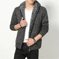 Зимняя утепленная шерстяная подкладка Soild цвет молния закрыта свитер-пальто мужские с капюшоном Повседневный свитер кардиган masculino