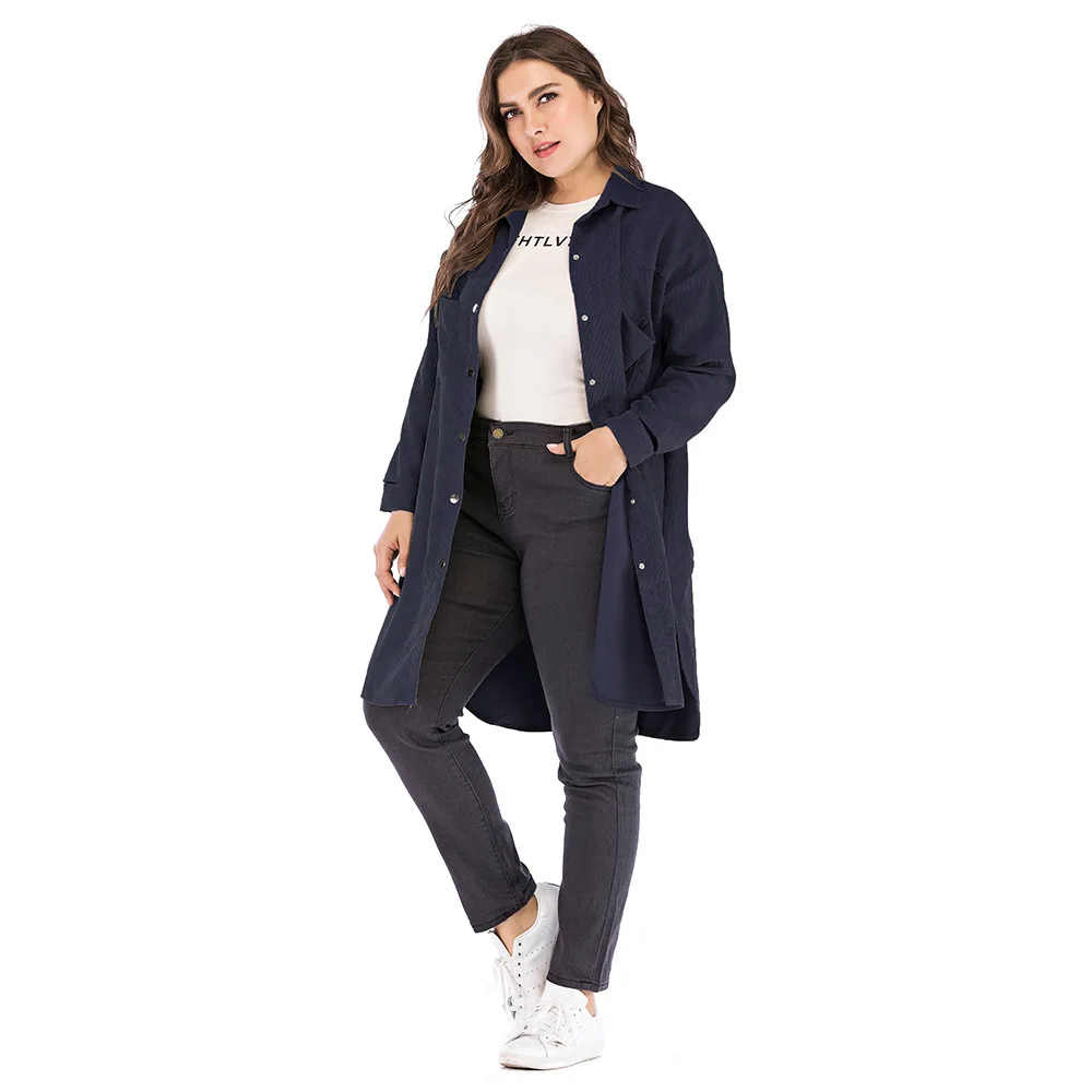 Drop Shipping Women S Fashion Long Coat Trench Army Green Corduroy Abrigo Mujer Oversized Clothes Wear Casual Button Open Top