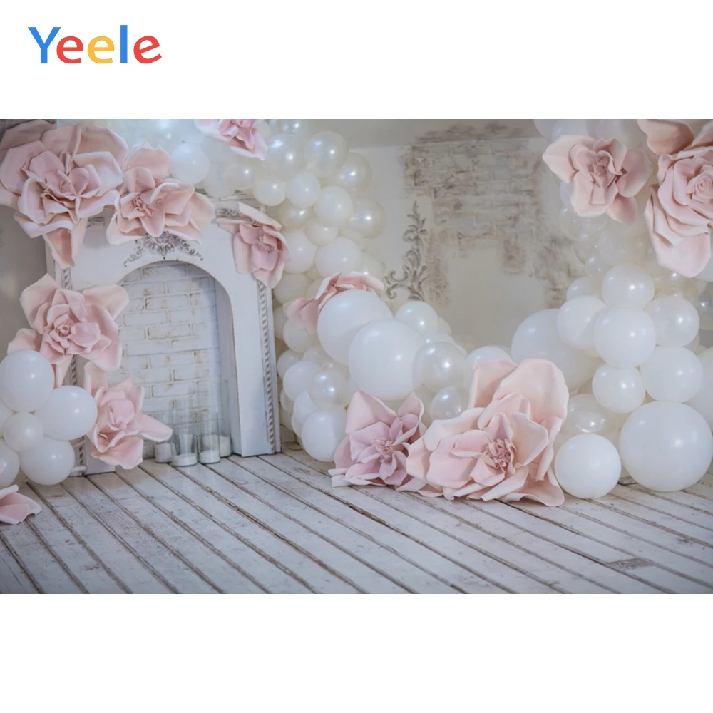 

Yeele White Balloon Pink Flower Fireplace Backdrops Photography Background Customized Photographic Backdrop For Photo Studio