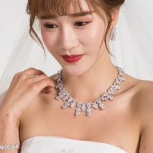 WEIMANJINGDIAN бренд Роскошные капли воды и цветок кубического циркония Кристалл ожерелье и серьги свадебный комплект ювелирных изделий
