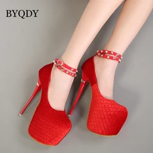 BYQDY New Rivet Buckle Strap Sexy Pumps Extreme High Heels 16cm Red Wedding Shoes Women Pumps Platform Valentine Shoes Dropship цена BYQDY New Rivet Buckle Strap Sexy Pumps Extreme High Heels 16cm Red Wedding Shoes Women Pumps Platform Valentine Shoes Dropship цены онлайн