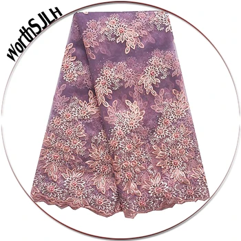 

High Quality Women 3D Lace Fabric White Latest French Lace Fabric 2020 Lilac Beaded Net African Laces 2019 Materials For Wedding