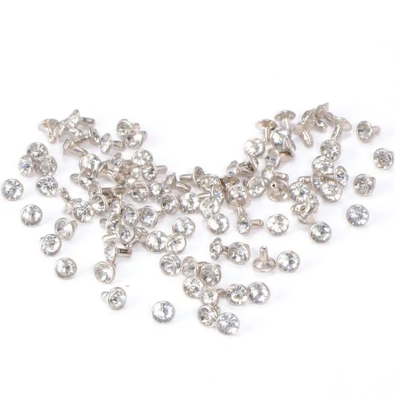 

100pcs 7mm White Crystal Rhinestone Diamante Studs DIY Punk Rock Leathercraft Metal Rivets Spikes
