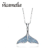 

Vicamelia 925 Sterling Silver Ocean Sea Blue Mystical Mermaid Tail Pendant Necklace Whale Tail Charm Choker For Women 055