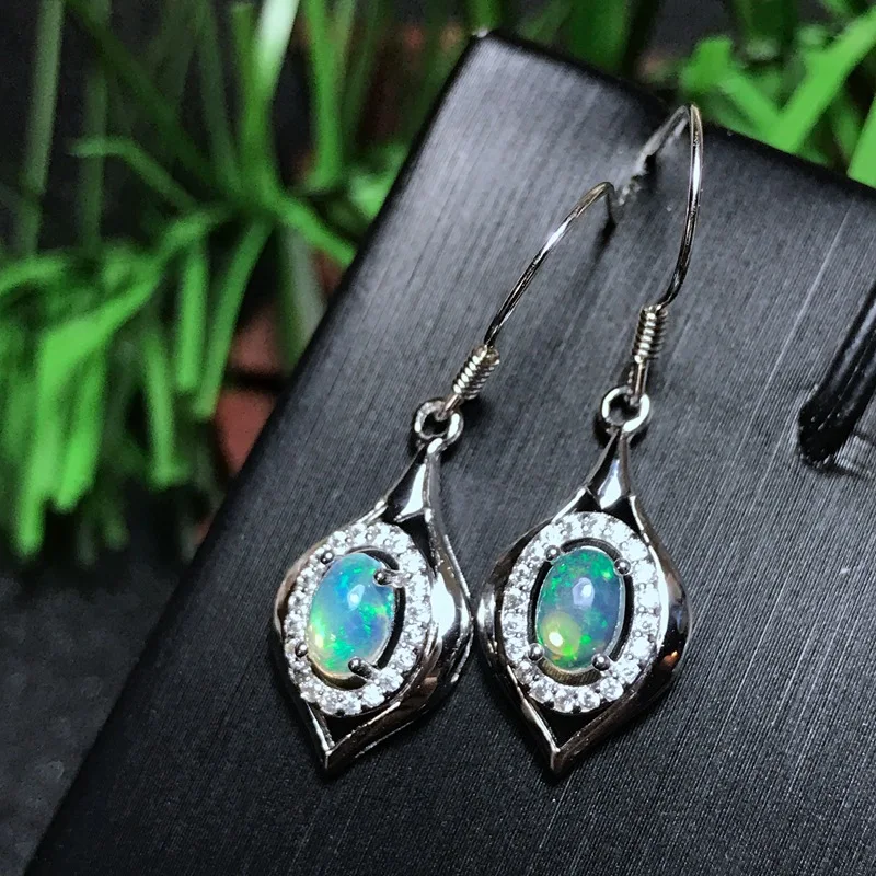 [MeiBaPJ Natural Opal Gemstone Fashion Leaf Drop Earrings for Women Real 925 Sterling Silver Charm Fine Jewelry