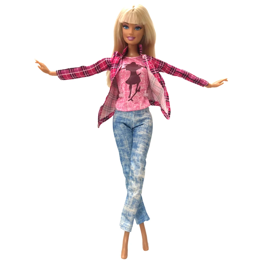 

NK 1 Set 30CM Princess Daily Clothes Fashion Plaid Coat Jeans Pants Casual Dress For Barbie Doll Accessories Best Girl Gift Toy