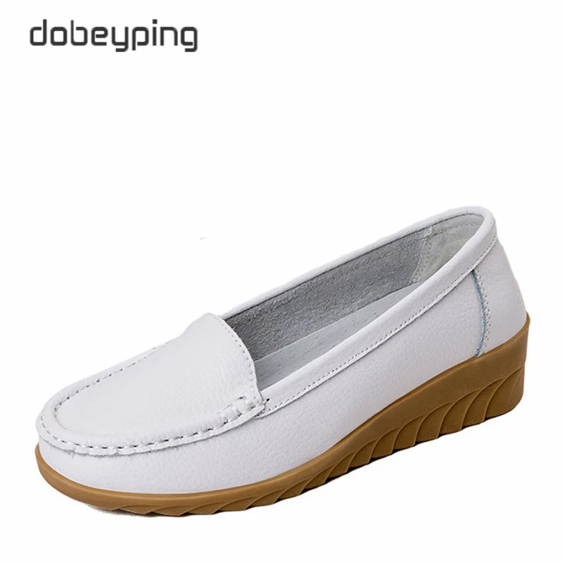 

dobeyping 2018 Spring Autumn Shoes Woman Slip On Women's Loafers Solid Female Moccasins Shoe Cow Leather Women Shoes Size 35-42
