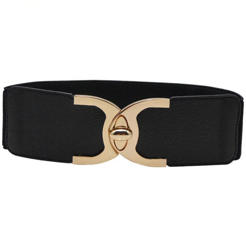 

Elegant Elastic Waist Belt for Women Vintage Alloy Buckle Belts Black Stretch Waistband Cinch Corset Cummerbunds