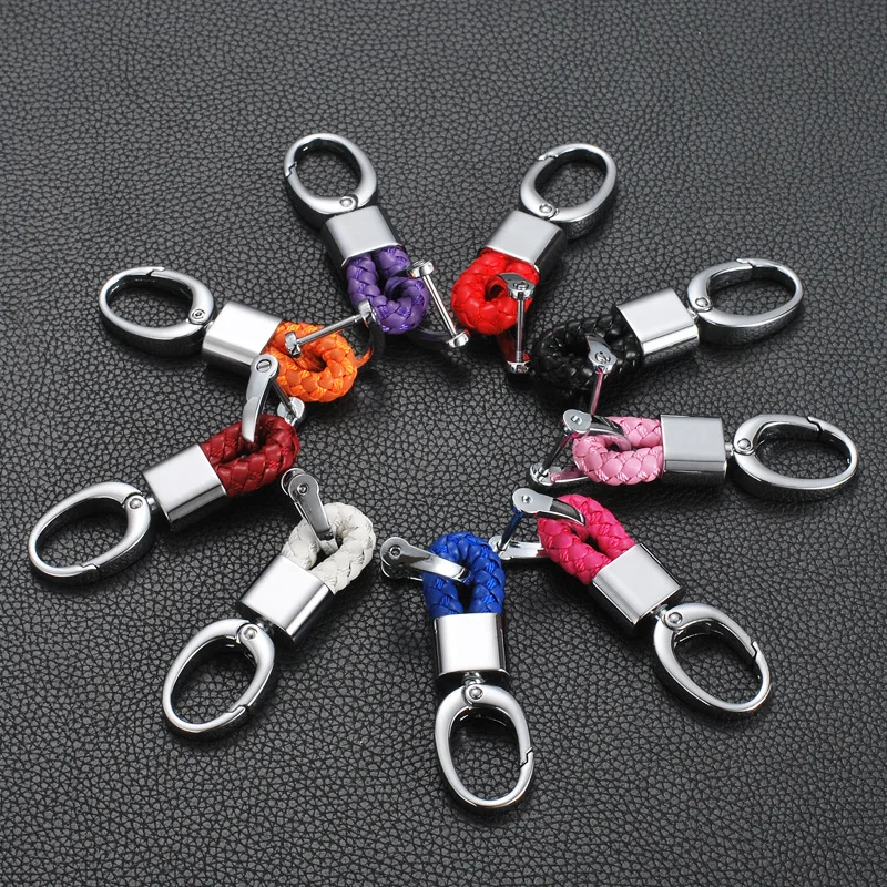 

Hand Woven Leather Key Chain Car Key Holder Trinket Multi Color Key Rings Metal Horseshoe Buckle Keychain Gift Jewelry Llaveros