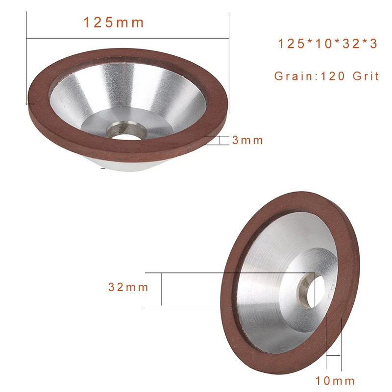 125x10x32x3 120 Grit 1 шт алмазное шлифовальное манжета колеса Точилка круг Грит 150 120 240 320 для Вольфрам Сталь фреза точилка для инструментов шлифовальные станки - Наружный диаметр: 125x10x32x3 120 Grit