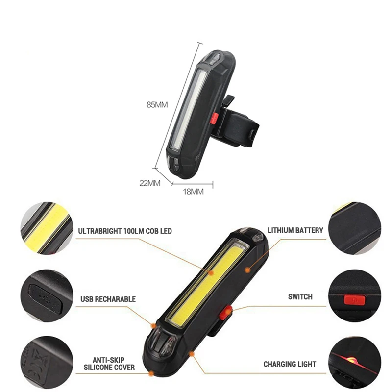 Top BASECAMP Bike Light USB Rechargeable LED Rear Light Waterproof Cycling Backlight Warning Flashlight for Bicycle Lights Taillight 4