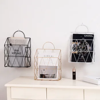 

Metal Grid wallmounted Storage rack homeOffice Desk NewspaperMagazineFile OrganizerBookshelf wall hanging Sundries storagebasket
