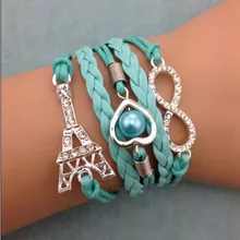 1 шт. бесконечности браслет, в форме сердца, жемчуг браслет, свадебный браслет, с Эйфелевой башней кожа 3047 мини-заказ 10