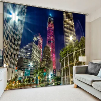 

Living Room Window Shading Curtain Finished Drapes Window Blackout Curtains City Night View Building 3D Curtain Custom Any Size