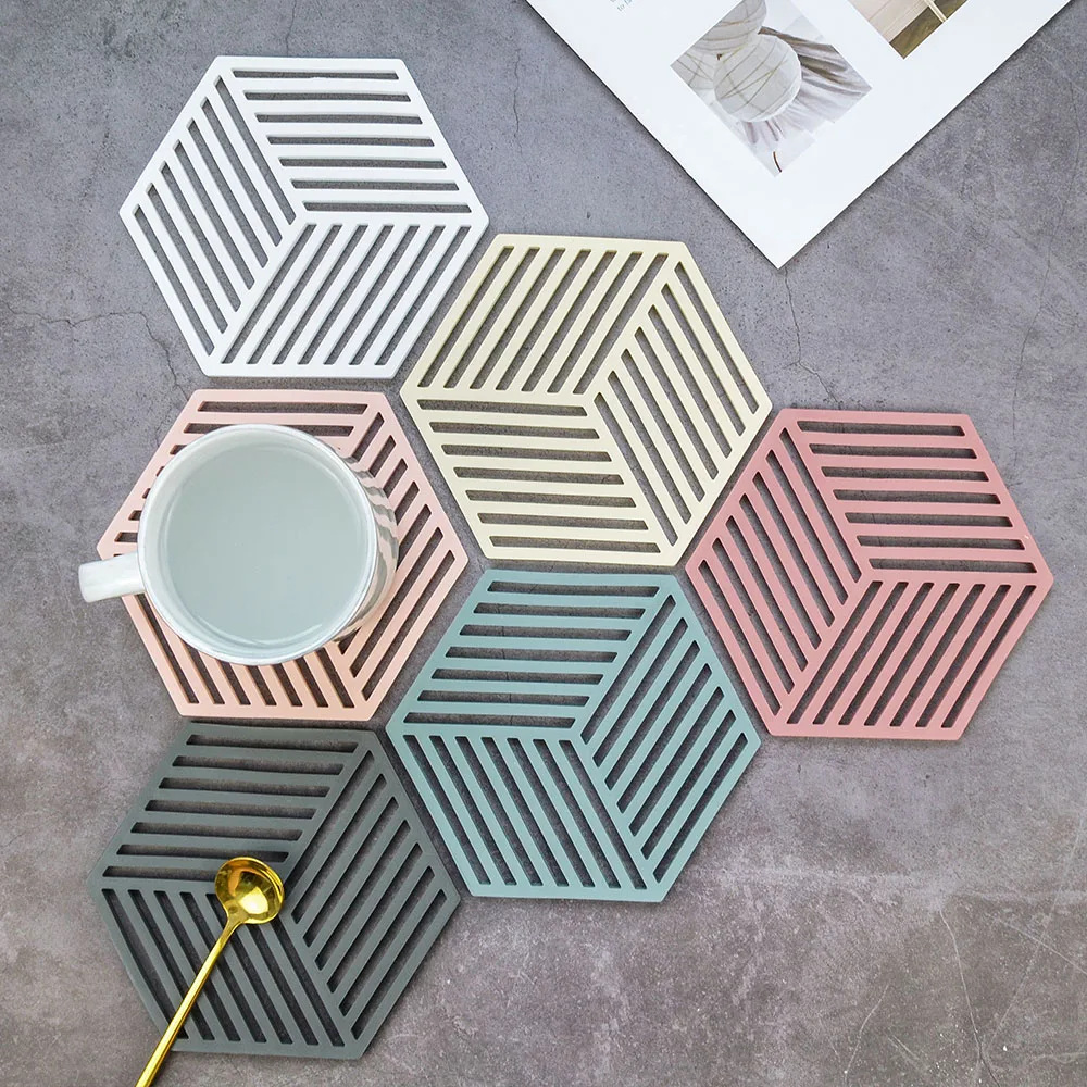

Silicone Coaster Cup Hexagon Mats Pad Heat-insulated Bowl Placemat Home Decor Desktop Eco-friendly Chic Japanese Simple 1PCS