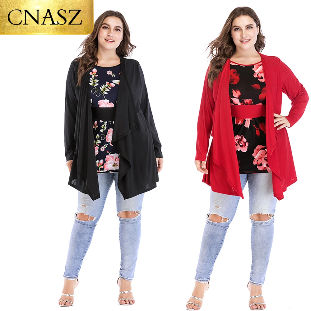 

USA Plus Size Two Pcs Flower Long Sleeve Fashion Tops Women Blouse For Big Women