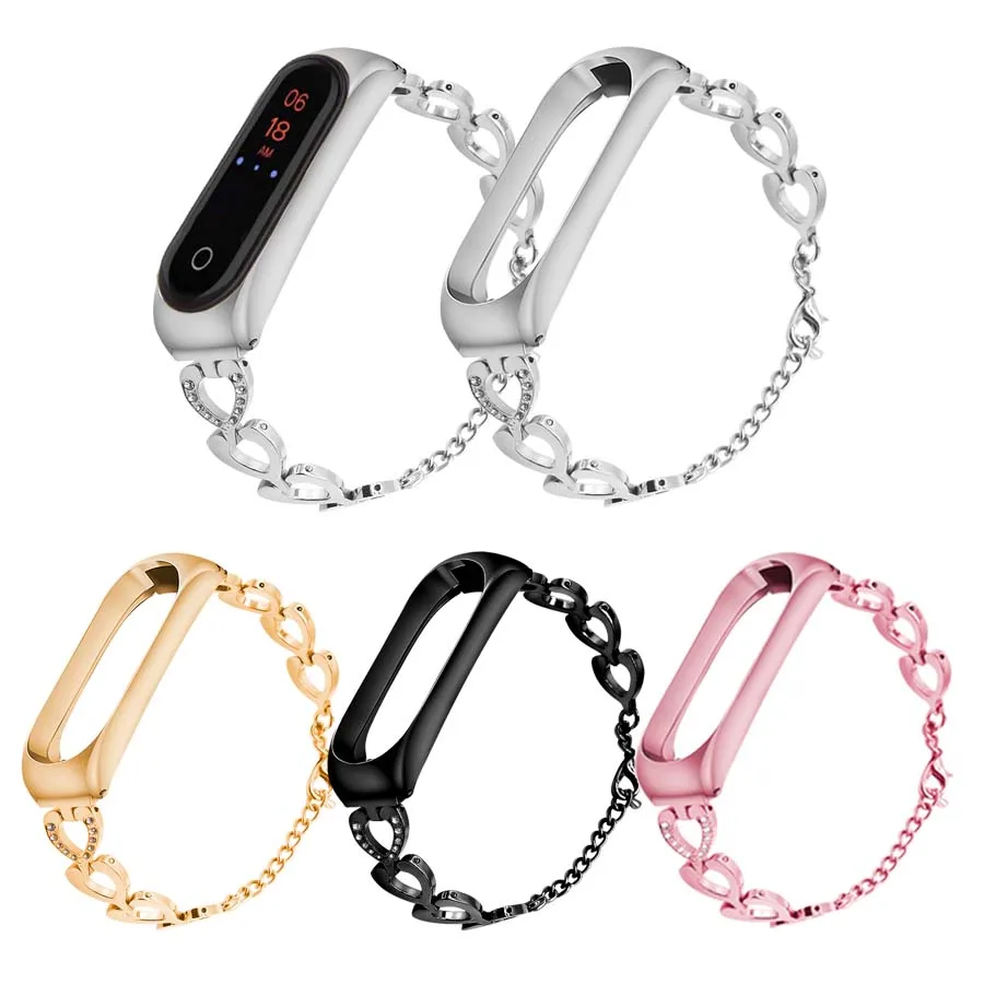 Ремешок для наручных часов Mi Band 4 браслет из нержавеющей стали в форме сердца