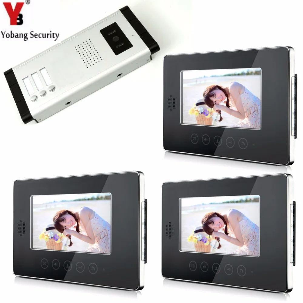 

YobangSecurity 7 Inch Monitor Wired Video Doorbell Door Phone Speakphone Intercom 1 Camera 3 Monitor System For Home Security