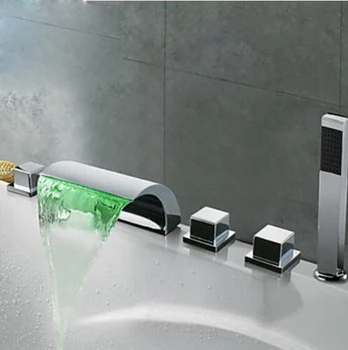

Bathroom Tub LED Light Faucet Widespread 5pcs Mixer Tap with Handheld Shower Set with Rainfall Hand Shower