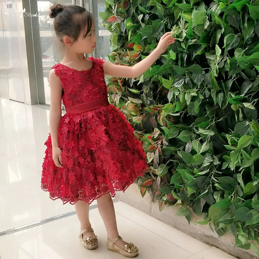 Lzc023 Red Wine Sleeveless O Neckline Bow Flower Girl Dresses Kids Beauty Pageant Dresses