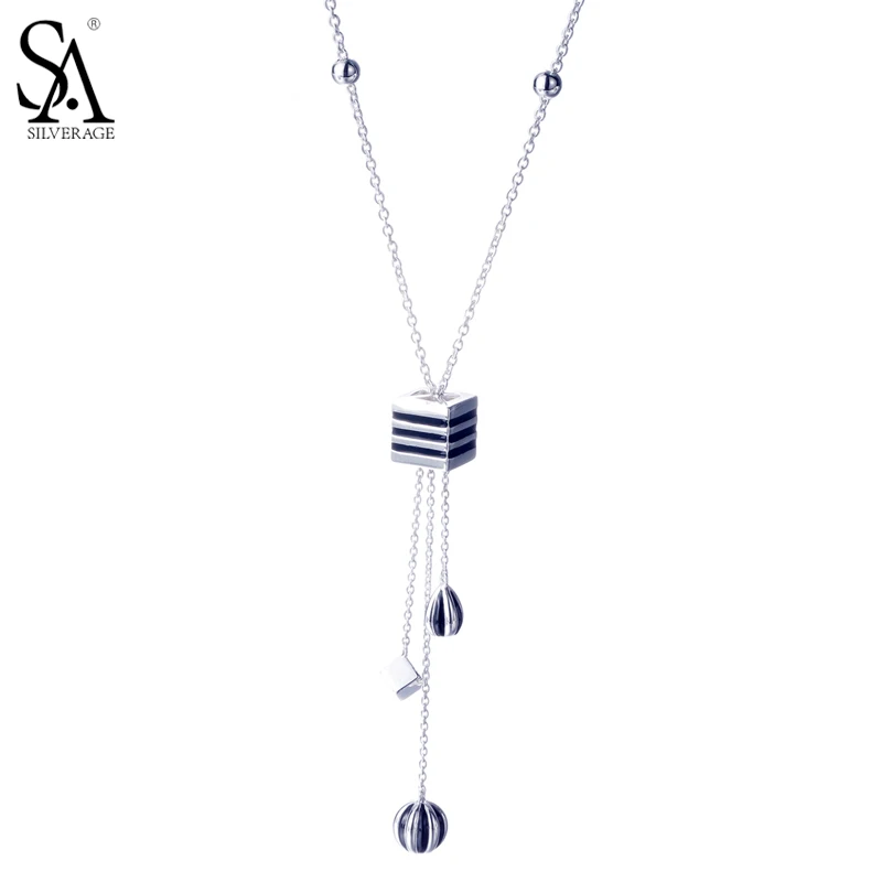 SA SILVERAGE 925 Sterling Silver Pendant Long Sweater Necklace Women 