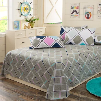 

1 Piece 100% Cotton Color Plaid Flat Sheet For Children Adults Single Double Bed Flat Bedsheets XF631-5
