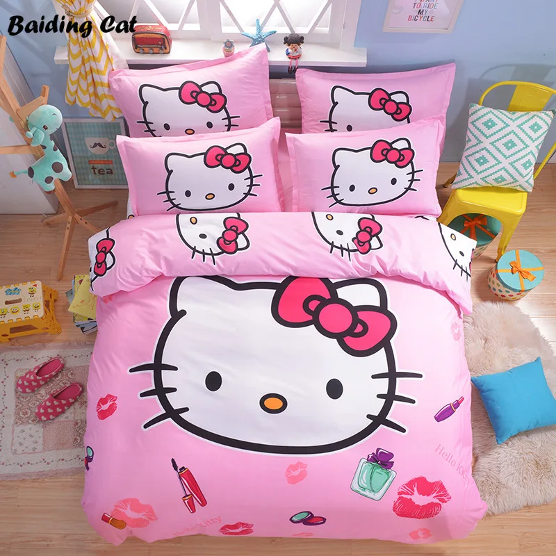 

3D Cartoon Pikachu Pokemon Bedding Set Hello Kitty Mickey and Minnie Kids Cotton Bed Linen Duvet Cover+flat Sheet+pillowcases