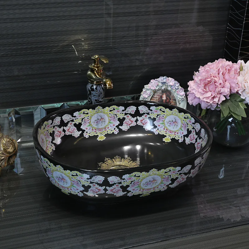 Procelain Europe Vintage Style Art wash basin Ceramic Counter Top Wash Basin Bathroom Sinks counter top washbasin (12)