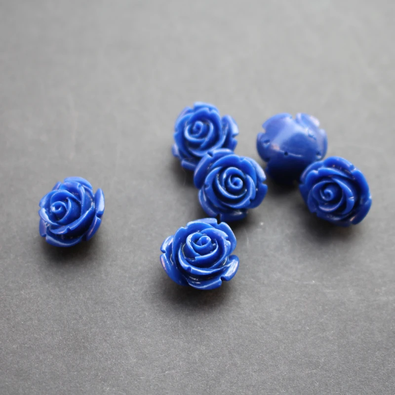 

(10 Pieces/lot) 12mm 15mm Synthetic Cobalt Color Coral Rose Cabochon Coral flower for Jewelry making