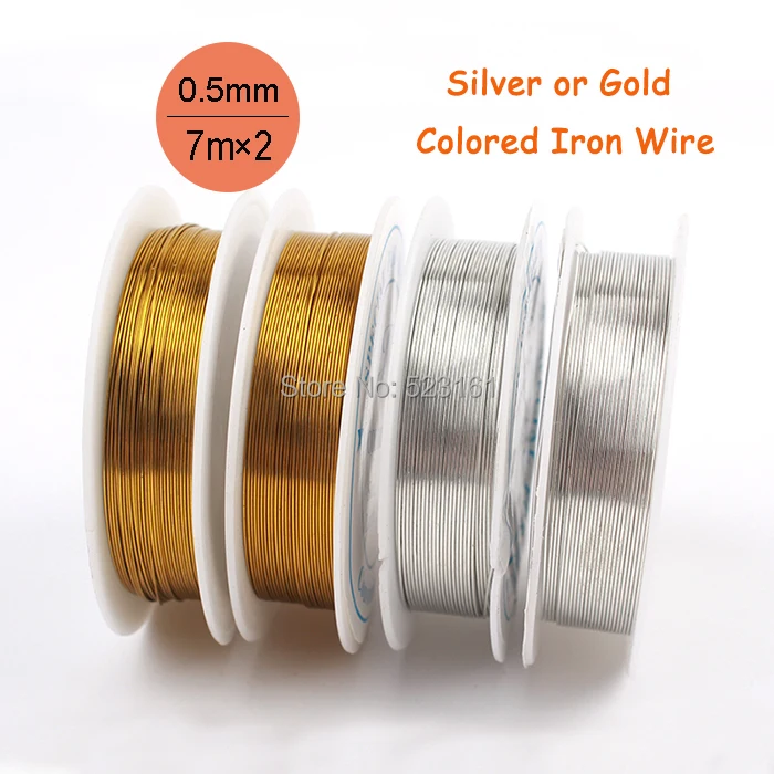 2 pces espessura 0.5mm 24 calibre prata ouro colorido rustless fio de ferro para ofícios de jóias macio total 14 metros fio suprimentos