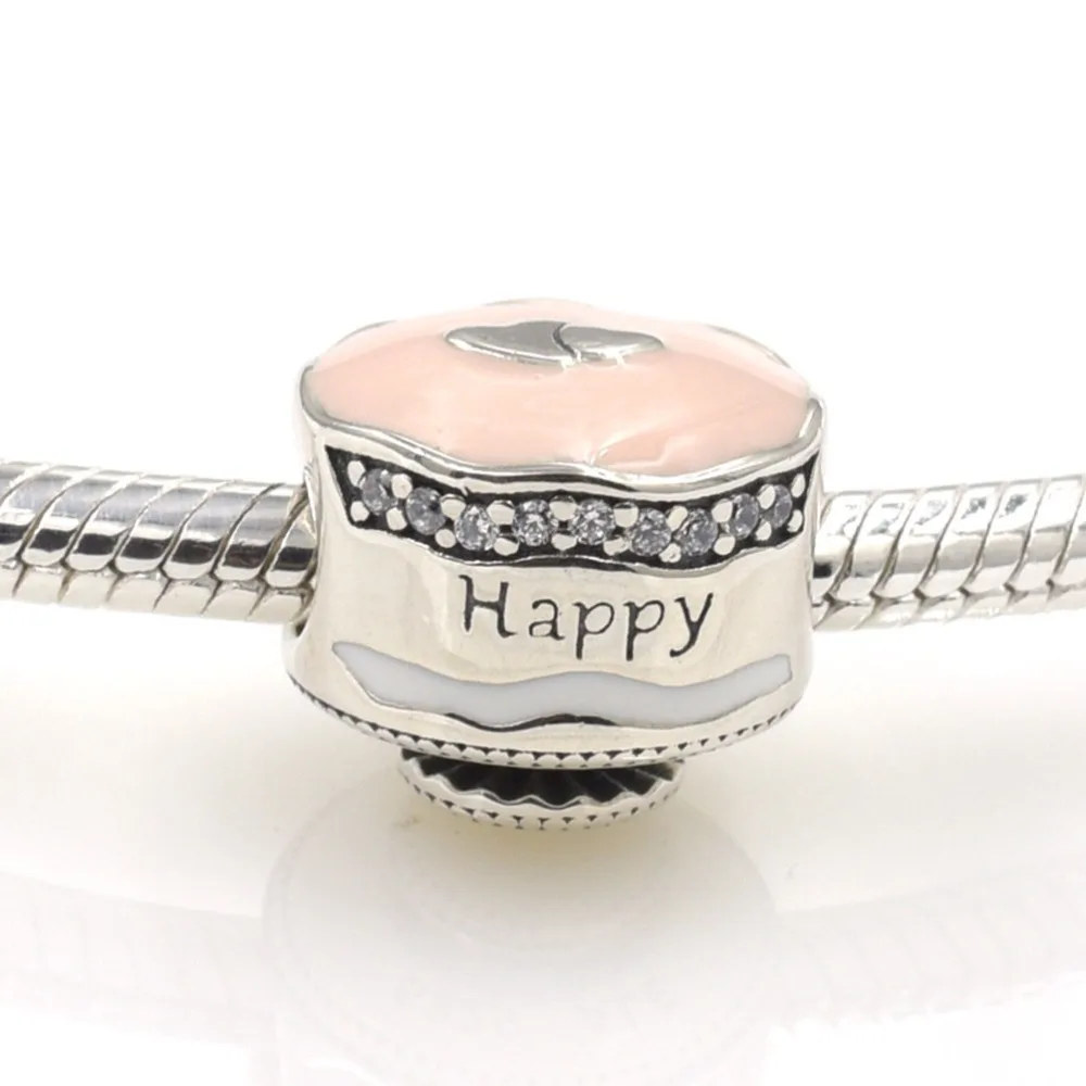 

2018 New Fits Pandora Charms Bracelet Genuine 925 Sterling Silver Happy Birthday Cake Charm Bead DIY Jewelry Making for Women