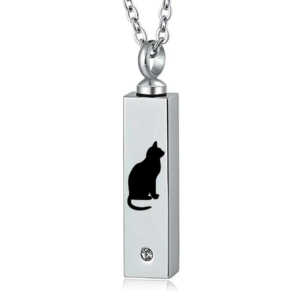 Ожерелье для кремации бар прямоугольная урна подвеска в форме домашнего животного кошка памятный сувенир камень рождения Кристалл кремационные украшения