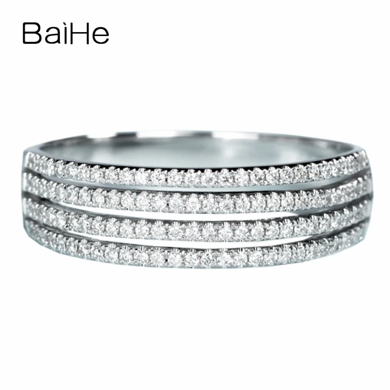 

BAIHE Solid 14K White Gold 0.30ct H/SI Natural Diamond Ring Men Women Wedding Engagement Trendy Fine Jewelry Anel de diamante