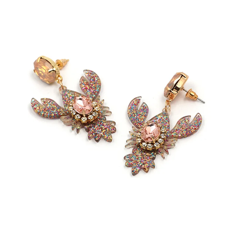 Lobster Earrings Women Personality Fashion Alloy Crystal Earrings 2018 Korean Trendy Big Drop Earrings For Women Black Red Color