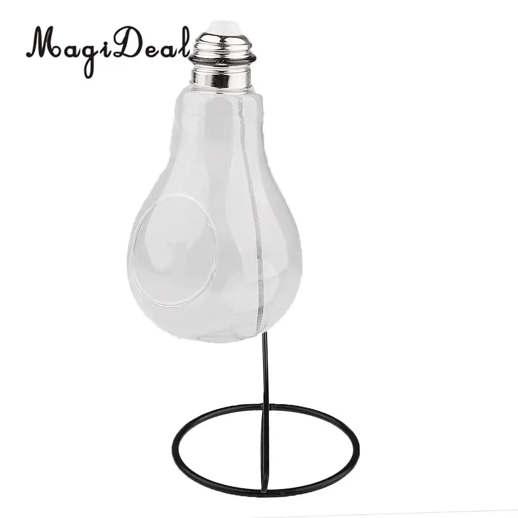 MagiDeal Handmade Bulb Glass Flower Hydroponic Vase Bottle Terrarium Container&Iron Stand for Bedroom Living Room Office Decor