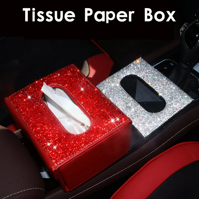 

Car Tissue Box Rhinestone Crystal Auto Tissue Holder Block-type Hanging Multi-function Tissue Box Car Styling Diamante Cover