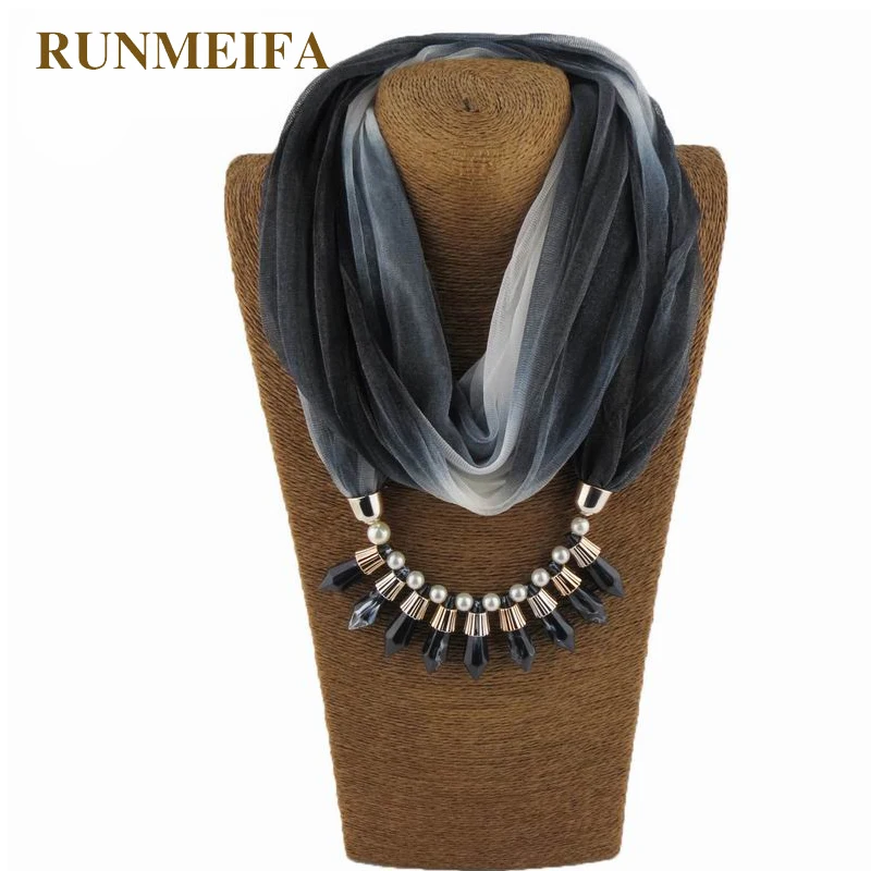 

RUNMEIFA Fashion Women Gradient Colorful Scarf Resin Pendant Jewelry Soft Shawl Brand Pendant Hijab Sunscreen Silk Scarves