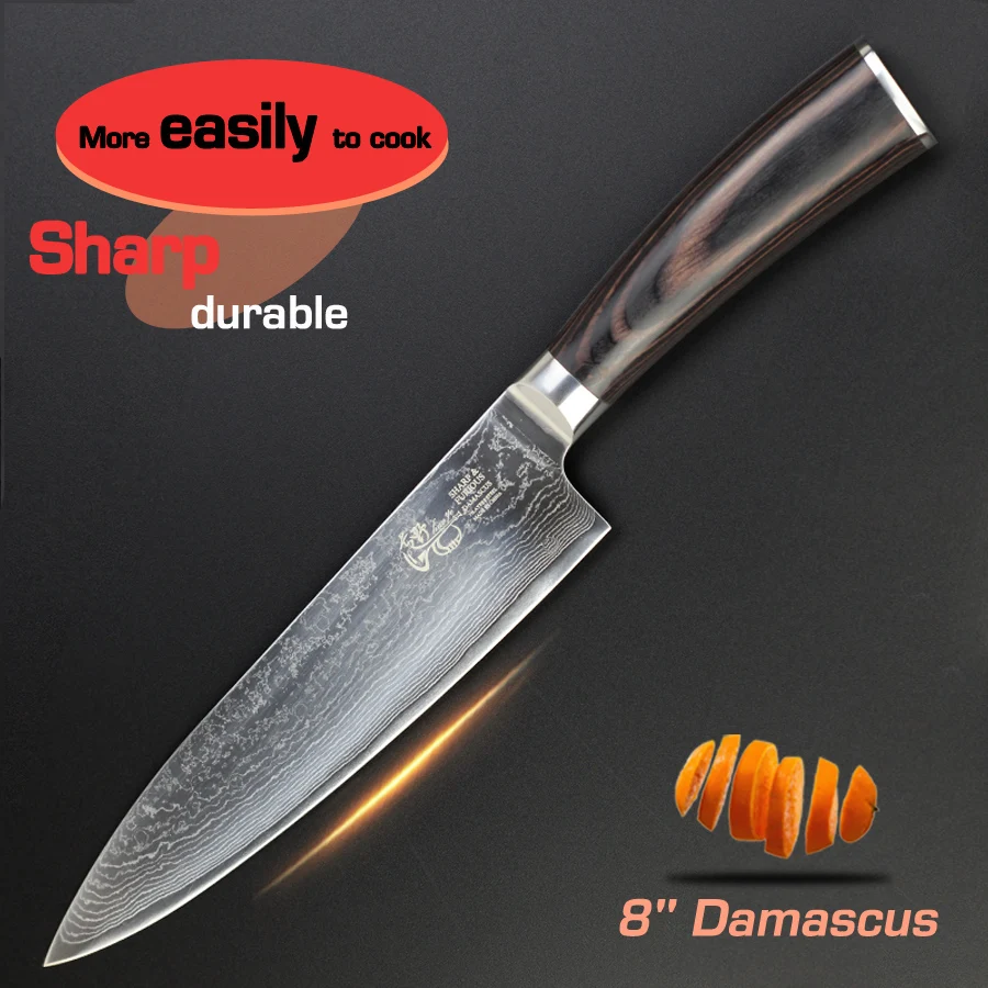 8" inch chef knives Damascus kitchen knife Japanese quality vg10 stainless steel sashimi fillet