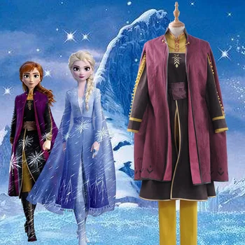 

New 2019 Film Anna Princess Cosplay Costume Custom Long Sleeve Dress Burgundy Color Jacket Cloak Lady's bag Yellow Pants
