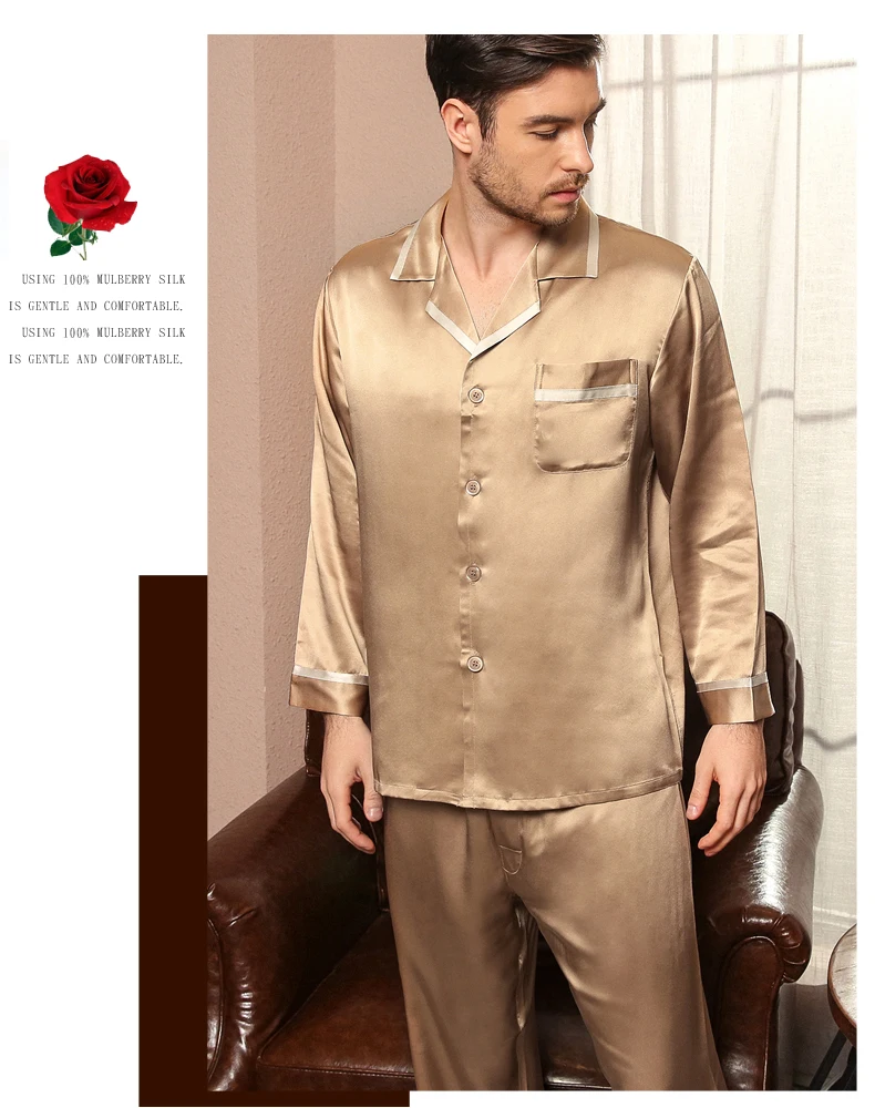 22 Momme 100% натуральная Шелковая пижама наборы мужская элегантность с длинным рукавом качественная Домашняя одежда 2019 Новая мужская