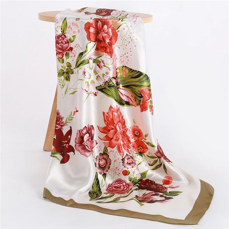 

2019 New Silk Square Scarf Women Floral Print Satin Scarves for Ladies Foulard Bandana Scarfs Female Neckerchief