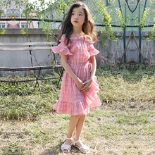 Брендовое платье принцессы для малышей Новое хлопковое платье для девочек г. Летние Детские платья для девочек, детское клетчатое платье с оборками#5205