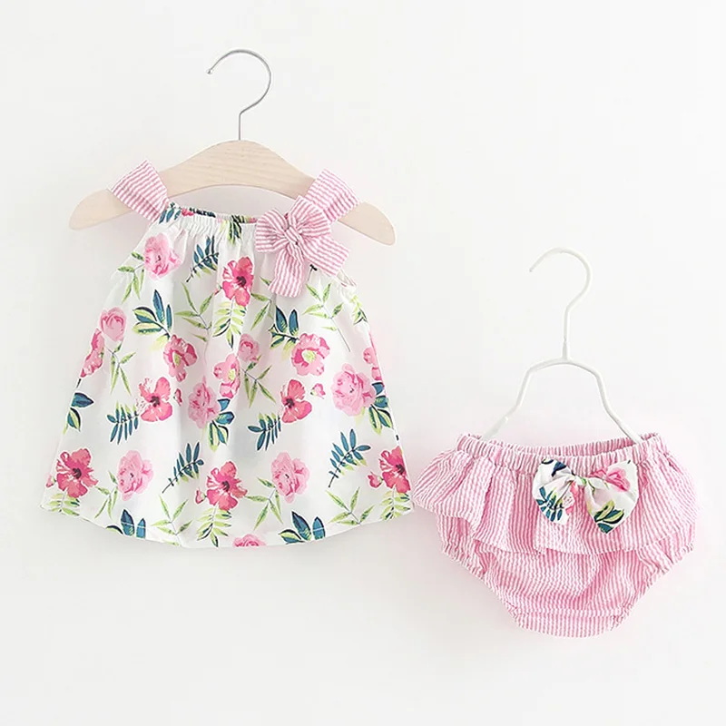 Halilo/комплект из двух предметов для маленьких девочек; платье с цветочным рисунком для девочек; штаны; Милая Одежда для маленьких девочек; одежда для дня рождения; Пасхальный наряд для младенцев; - Цвет: Розовый