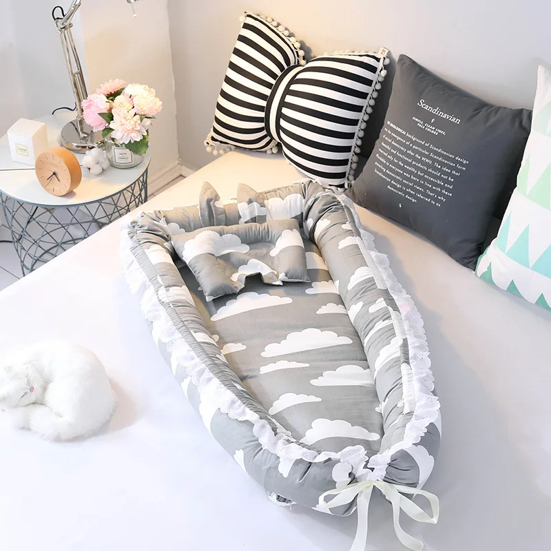 Детская кроватка моющаяся переносная кровать для малышей от 0 до 24 месяцев с постельным одеялом Подушка для сна для новорожденных и малышей
